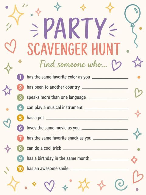 Scavenger hunt in the Cream Pastel Doodle 9th Birthday Invitation design