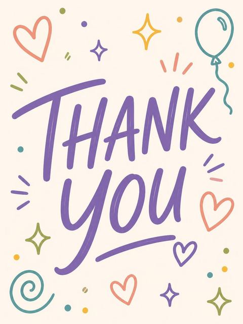 Thank-you flat in the Cream Pastel Doodle 9th Birthday Invitation design