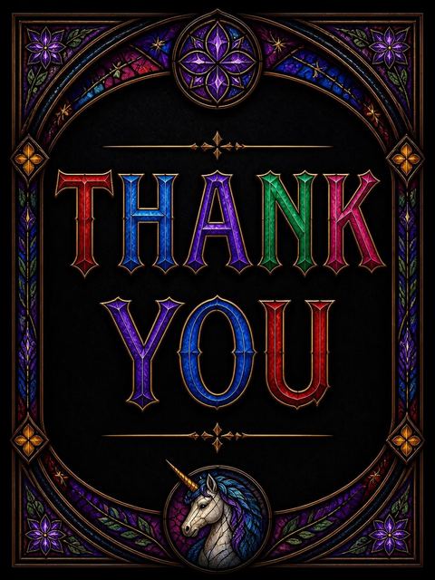 Thank-you flat in the Stained Glass Unicorn Princess 5th Birthday Invitation design