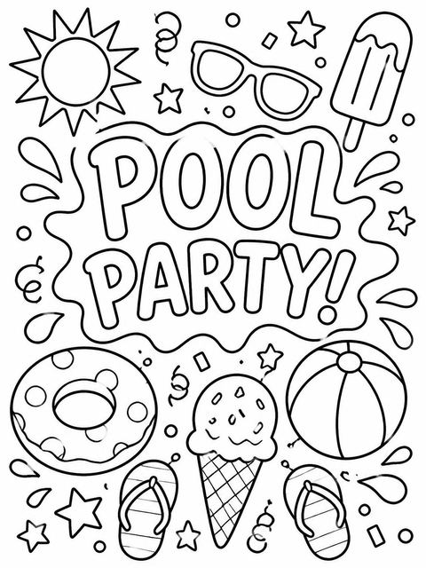 Coloring sheet in the Colorful Doodle Pool 6th Birthday Party design