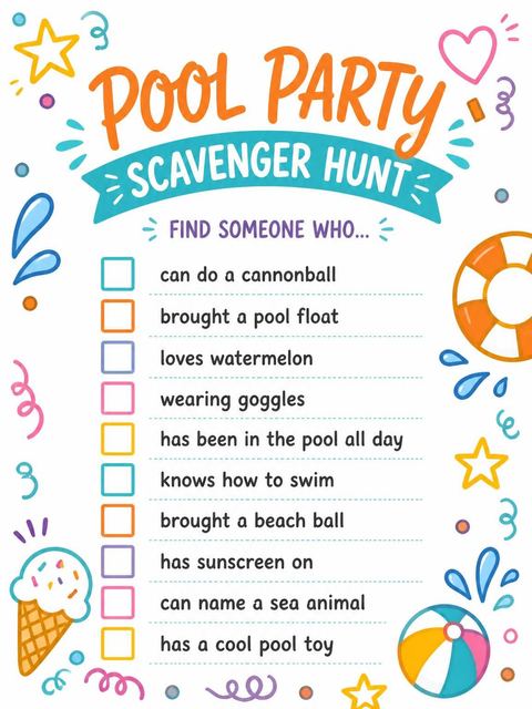 Scavenger hunt in the Colorful Doodle Pool 6th Birthday Party design