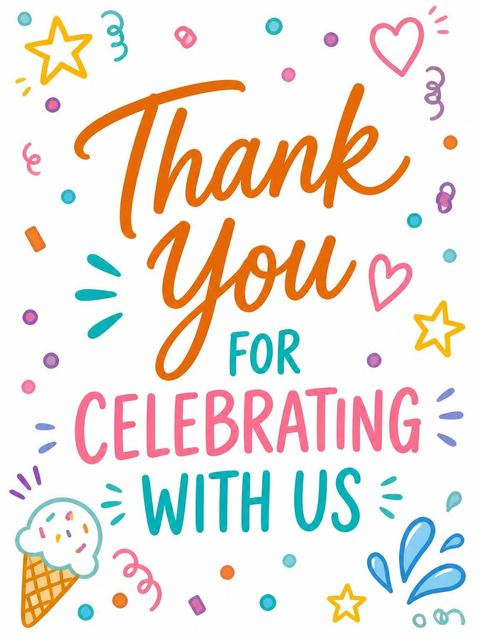 Thank-you flat in the Colorful Doodle Pool 6th Birthday Party design