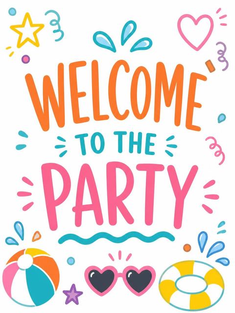 Welcome sign in the Colorful Doodle Pool 6th Birthday Party design