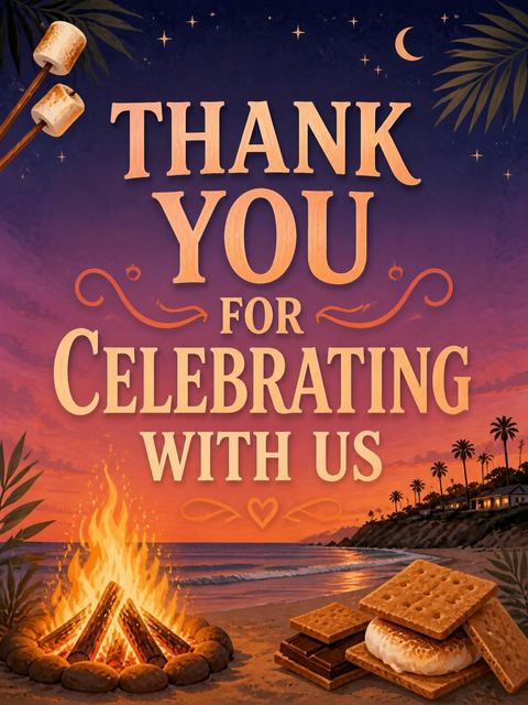 Thank-you flat in the Sunset Beach Bonfire Party Invitation design