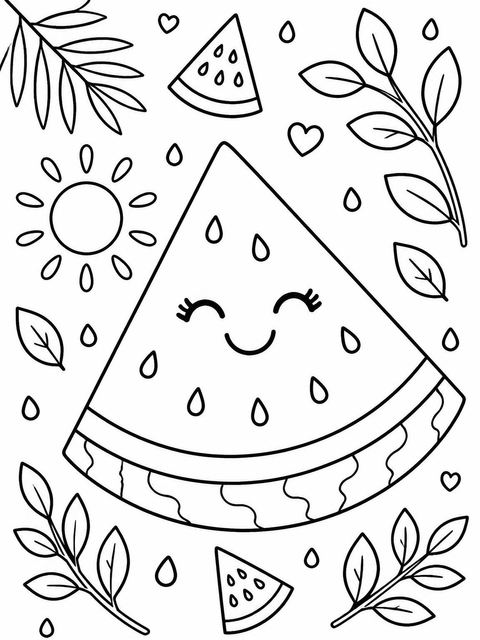 Coloring sheet in the Watercolor Watermelon Slice 3rd Birthday design