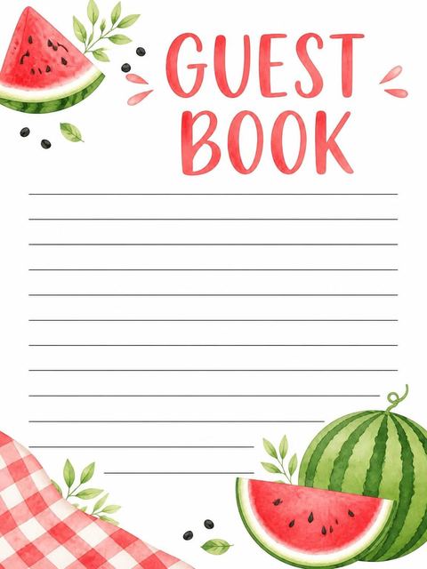 Guest sign-in sheet in the Watercolor Watermelon Slice 3rd Birthday design