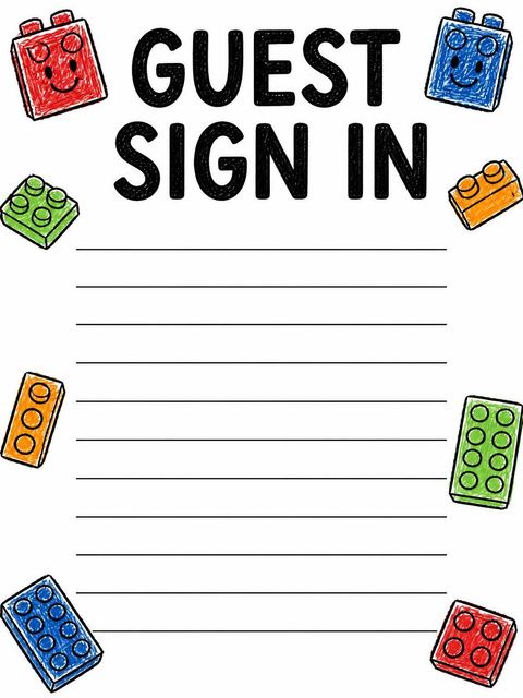 Guest sign-in sheet in the Crayon Sketch Brick 5th Birthday design