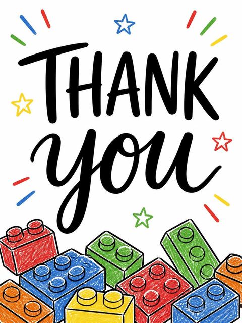 Thank-you flat in the Crayon Sketch Brick 5th Birthday design
