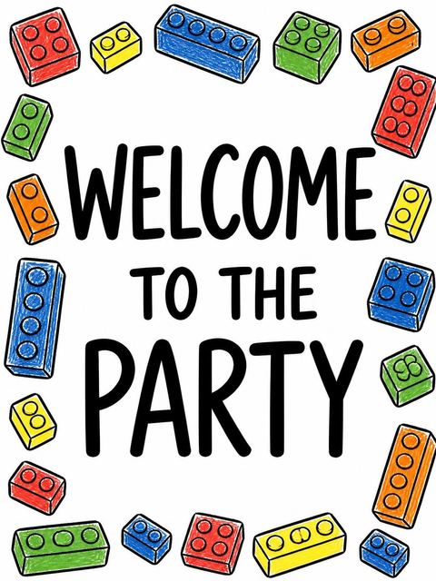 Welcome sign in the Crayon Sketch Brick 5th Birthday design
