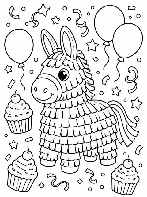 Coloring sheet in the Watercolor Piñata 9th Birthday Invite design
