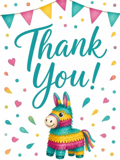 Thank-you flat in the Watercolor Piñata 9th Birthday Invite design