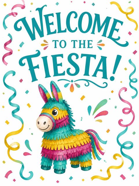 Welcome sign in the Watercolor Piñata 9th Birthday Invite design
