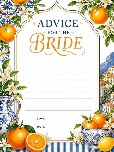 Advice card in the Amalfi Citrus Ceramic Bridal Shower design