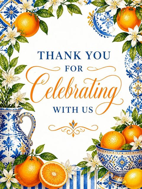 Thank-you flat in the Amalfi Citrus Ceramic Bridal Shower design