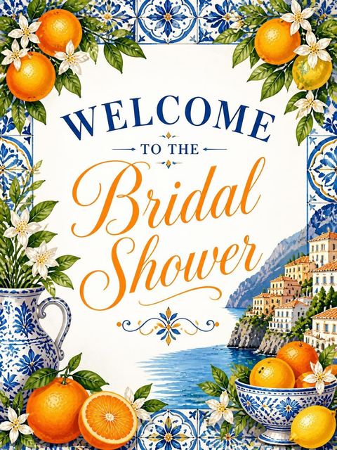 Welcome sign in the Amalfi Citrus Ceramic Bridal Shower design