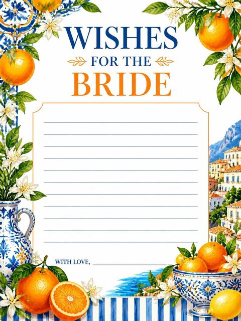 Wishes page in the Amalfi Citrus Ceramic Bridal Shower design