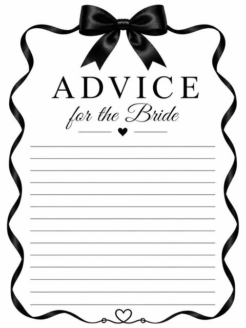 Advice card in the Black Satin Bow Bridal Shower design