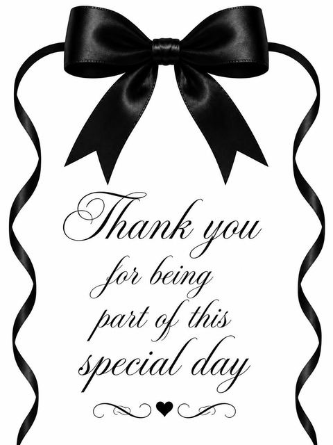 Thank-you flat in the Black Satin Bow Bridal Shower design