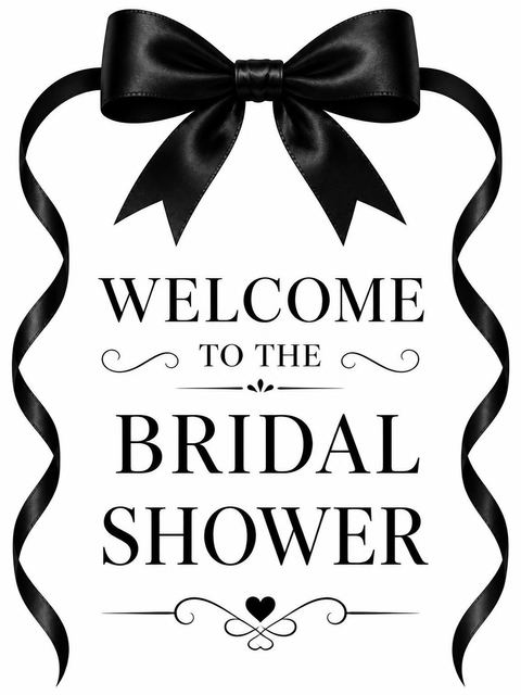Welcome sign in the Black Satin Bow Bridal Shower design