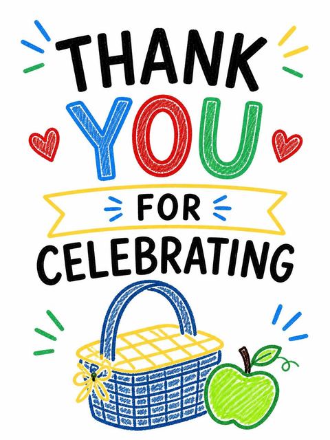 Thank-you flat in the Crayon Picnic Basket 4th Birthday Invitation design
