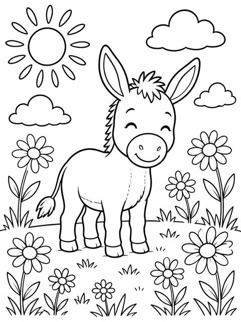 Coloring sheet in the Watercolor Donkey Daisy 3rd Birthday design