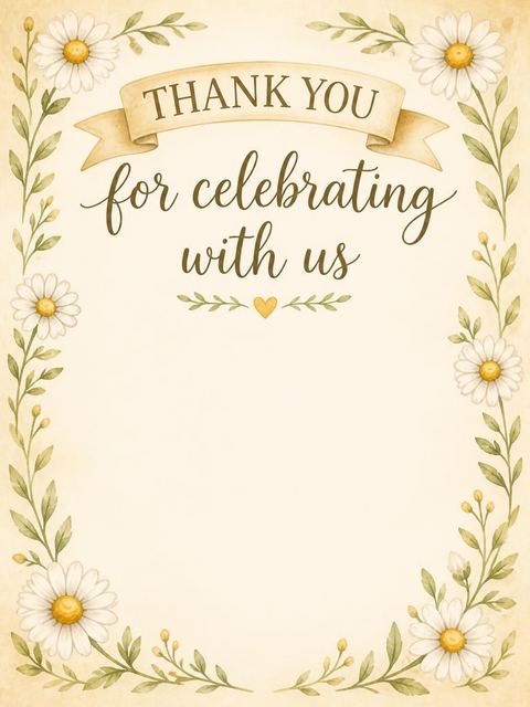 Thank-you flat in the Watercolor Donkey Daisy 3rd Birthday design