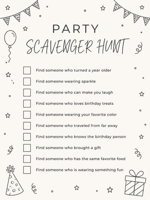 Scavenger hunt in the Cream Minimalist Typography 7th Birthday Invitation design