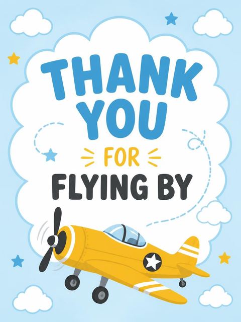 Thank-you flat in the Yellow Airplane Sky 3rd Birthday Invitation design