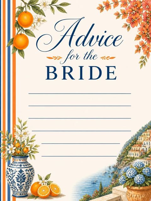 Advice card in the Watercolor Citrus Amalfi Coast Bridal Shower design