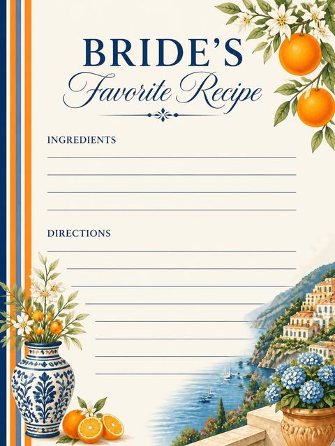 Recipe card in the Watercolor Citrus Amalfi Coast Bridal Shower design