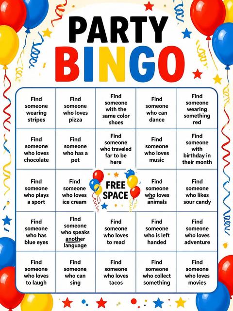 Bingo grid in the Primary Balloon Foil Number 7th Birthday design