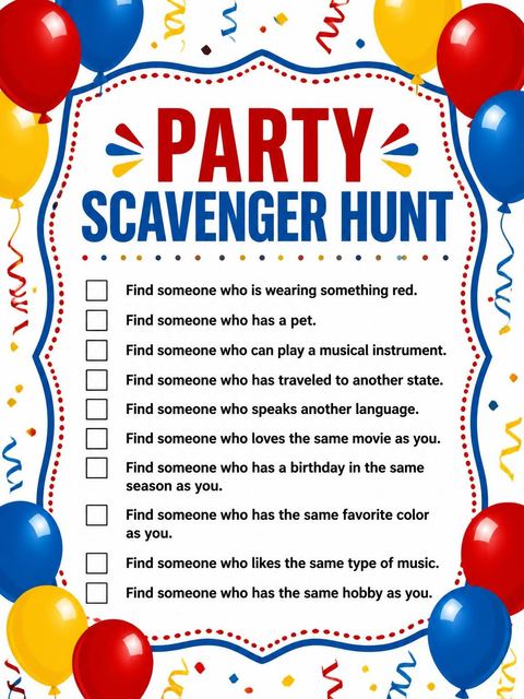 Scavenger hunt in the Primary Balloon Foil Number 7th Birthday design