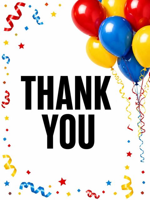 Thank-you flat in the Primary Balloon Foil Number 7th Birthday design
