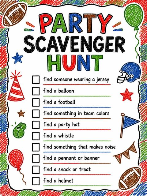Scavenger hunt in the Crayon Football Illustration 3rd Birthday design