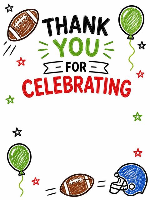 Thank-you flat in the Crayon Football Illustration 3rd Birthday design