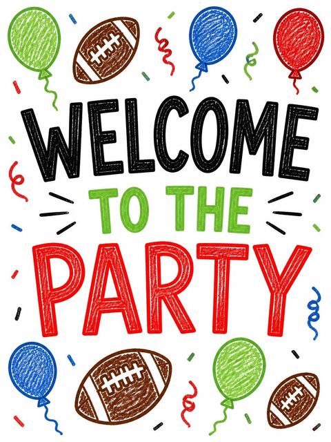 Welcome sign in the Crayon Football Illustration 3rd Birthday design