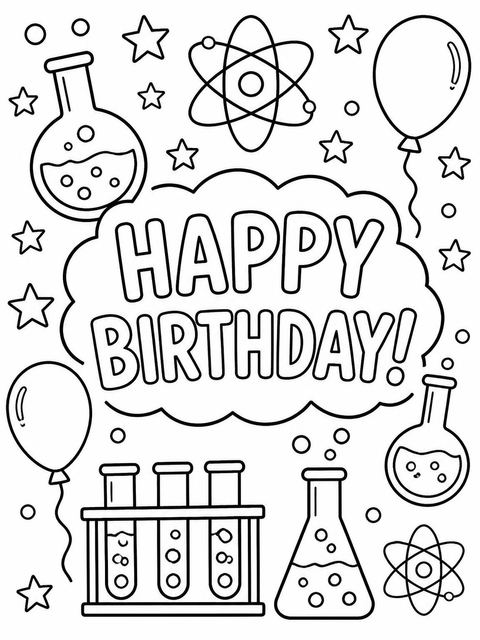 Coloring sheet in the Crayon Science Lab 1st Birthday design