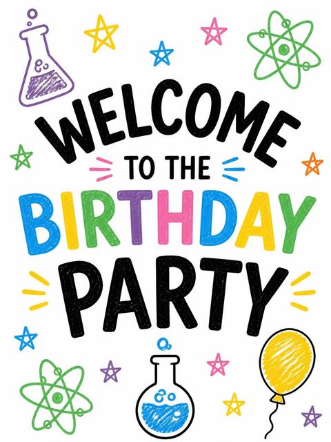 Welcome sign in the Crayon Science Lab 1st Birthday design