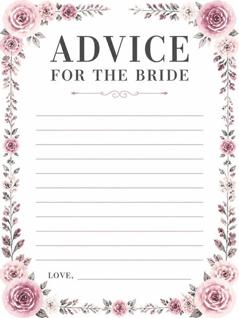 Advice card in the Dusty Rose Watercolor Bridal Shower design