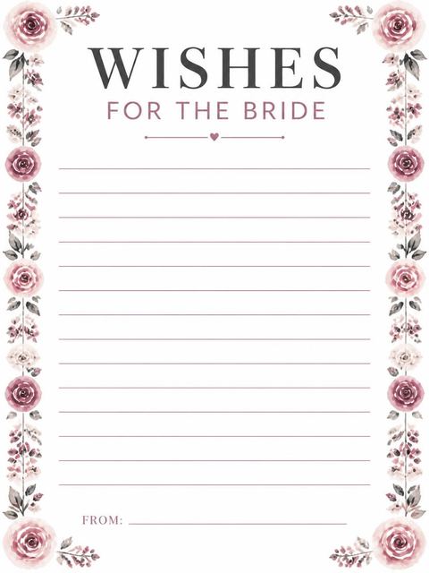 Wishes page in the Dusty Rose Watercolor Bridal Shower design