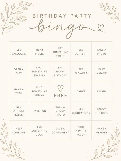 Bingo grid in the Cream Brown Minimalist Toddler 2nd Birthday design