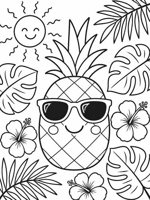 Coloring sheet in the Crayon Tropical Pineapple Fruit 4th Birthday design