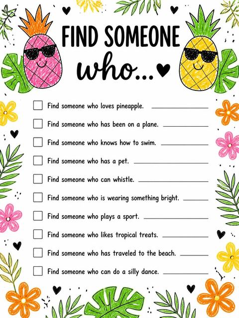 Scavenger hunt in the Crayon Tropical Pineapple Fruit 4th Birthday design