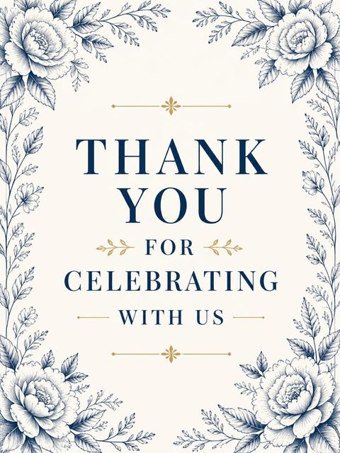 Thank-you flat in the Navy Botanical Cream 70th Birthday design