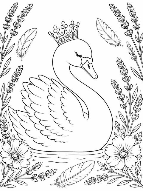 Coloring sheet in the Lavender Swan Watercolor 3rd Birthday design
