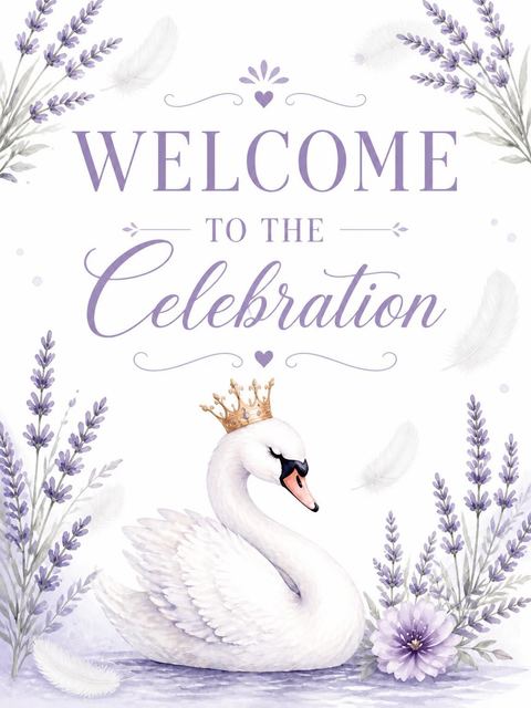 Welcome sign in the Lavender Swan Watercolor 3rd Birthday design
