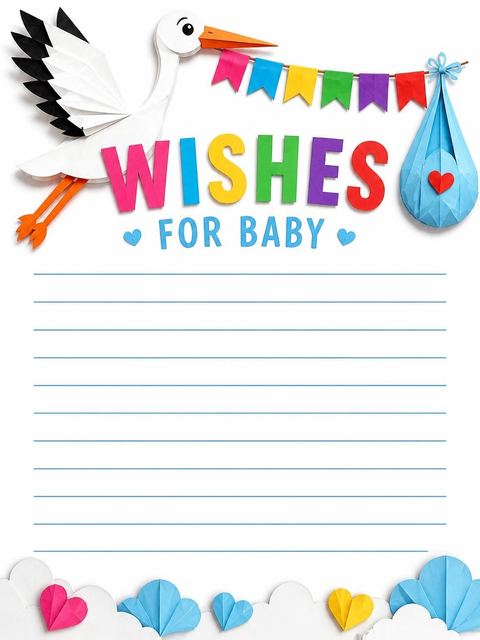 Wishes page in the Paper-Cut Stork Multi-Color Baby Shower design