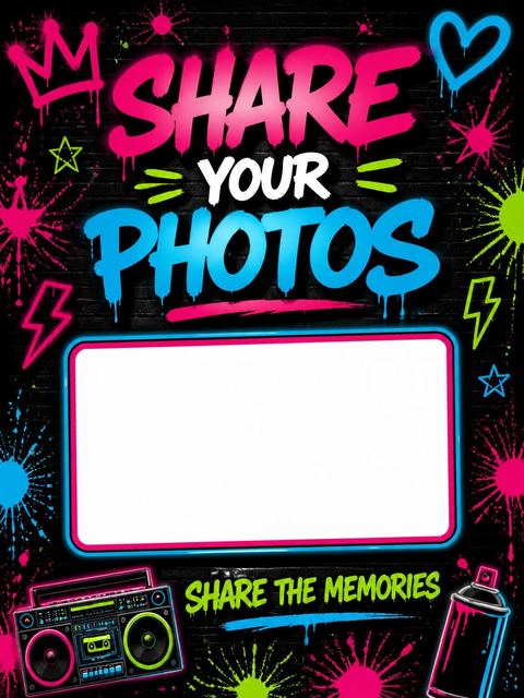 Hashtag card in the Neon Graffiti Boombox 13th Birthday Invitation design