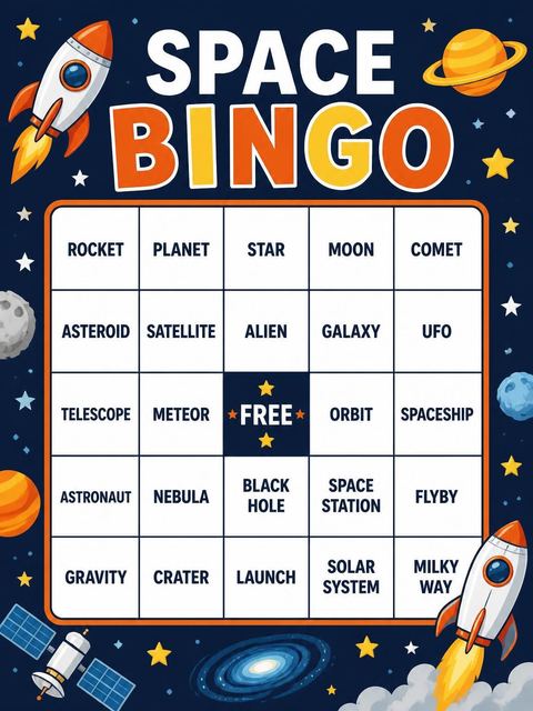 Bingo grid in the Navy Rocket Launch 10th Birthday design
