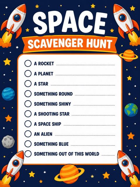 Scavenger hunt in the Navy Rocket Launch 10th Birthday design